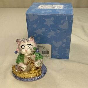 NIB WhimsiClay Amy LaCombe  Purrsonalized Grandma Cat Figurine Hip Cool Knitting